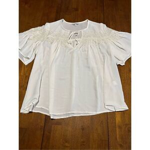 Lucky Brand White Peasant Keyhole Lace Accent Oversized Womens Top Blouse Size S